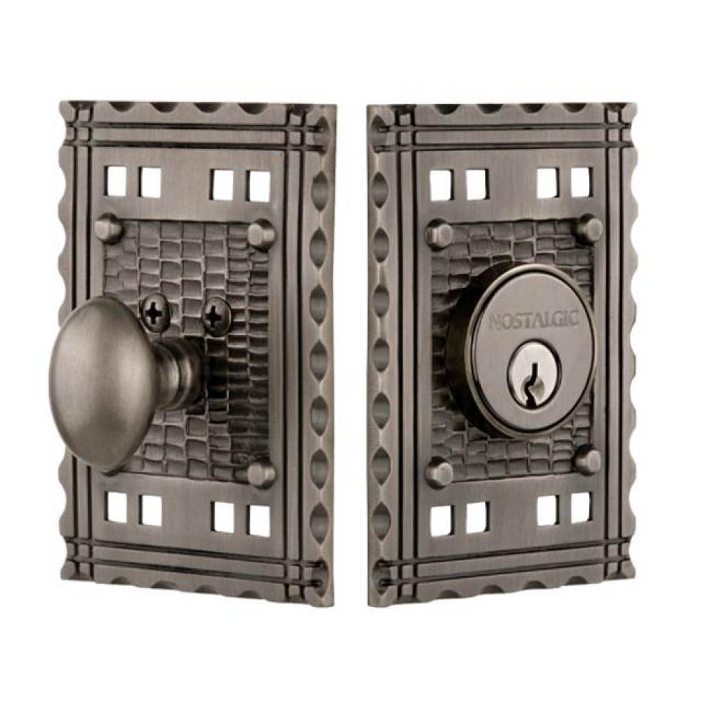 Nostalgic Warehouse Craftsman Plate Single Cylinder Deadbolt in Antique Pewter