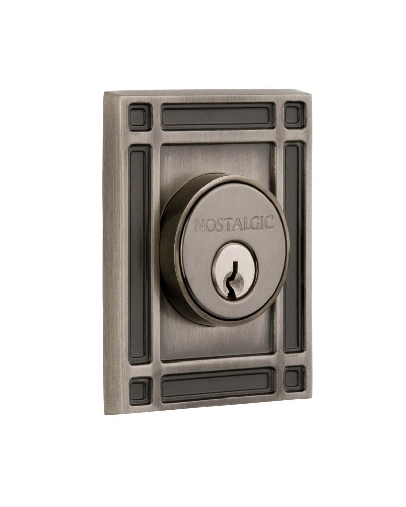 Nostalgic Warehouse Mission Plate Double Cylinder Deadbolt in Antique Pewter