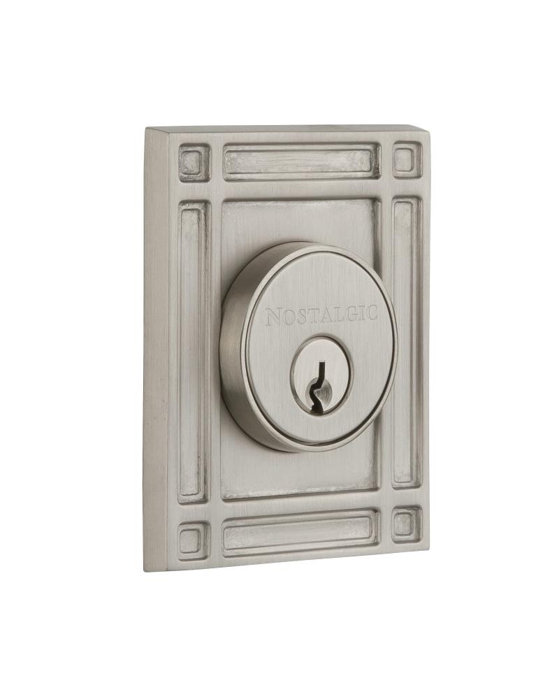 Nostalgic Warehouse Mission Plate Double Cylinder Deadbolt in Satin Nickel