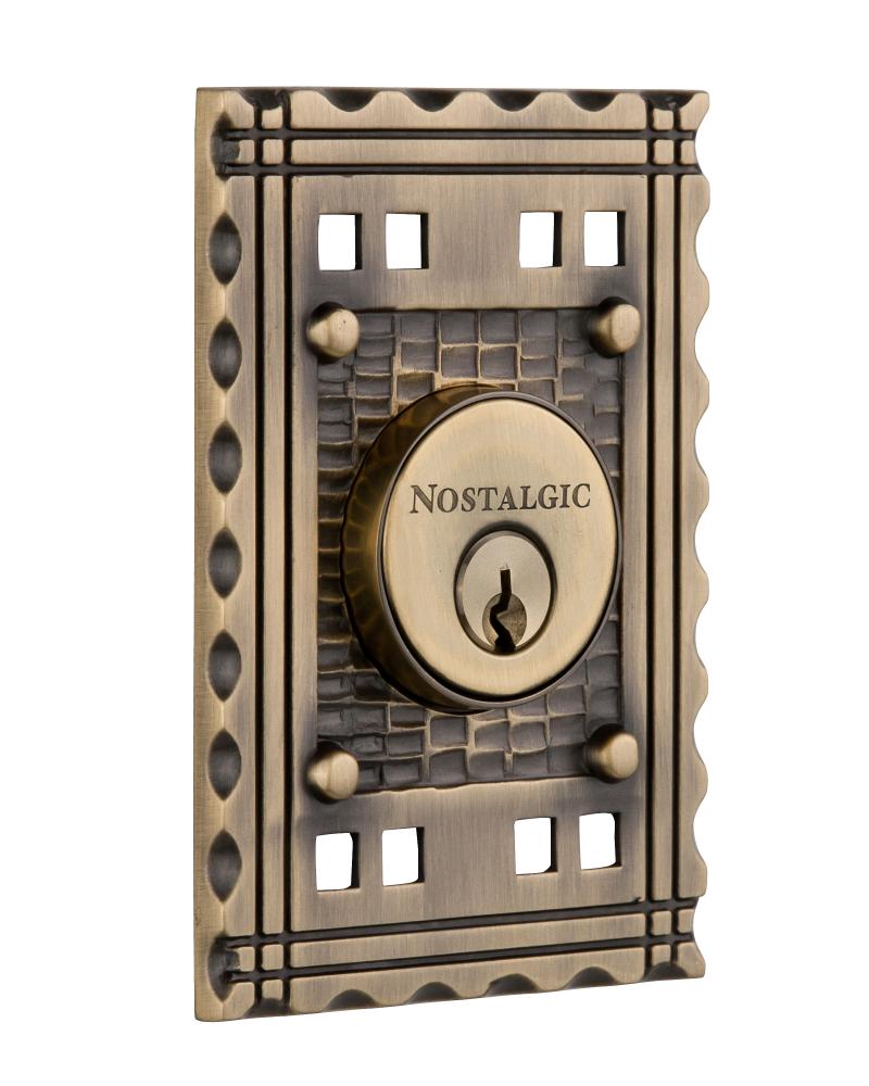 Nostalgic Warehouse Craftsman Plate Double Cylinder Deadbolt in Antique Brass