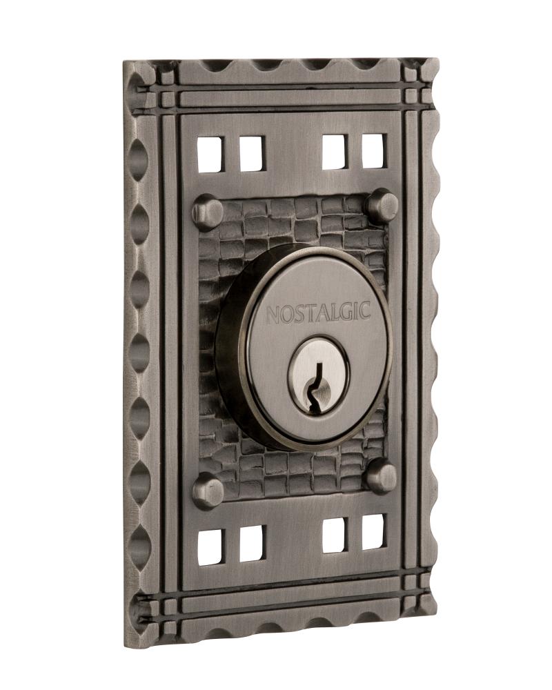 Nostalgic Warehouse Craftsman Plate Double Cylinder Deadbolt in Antique Pewter