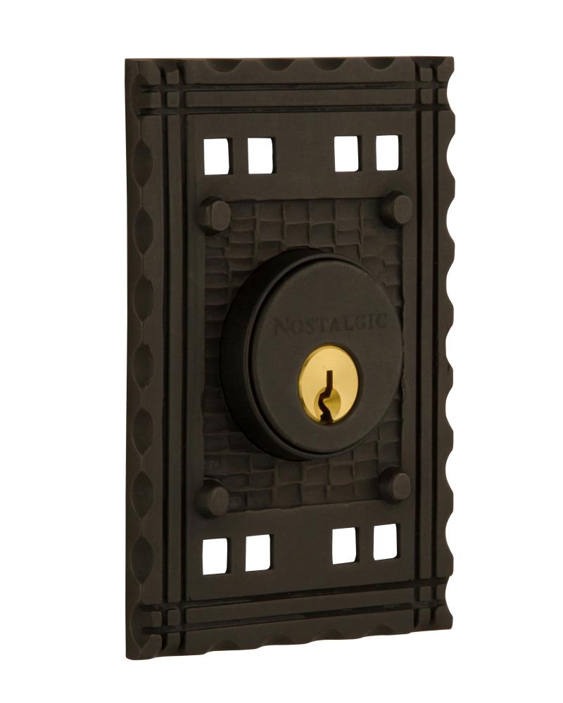 Nostalgic Warehouse Craftsman Plate Double Cylinder Deadbolt in Oil-Rubbed Bronze