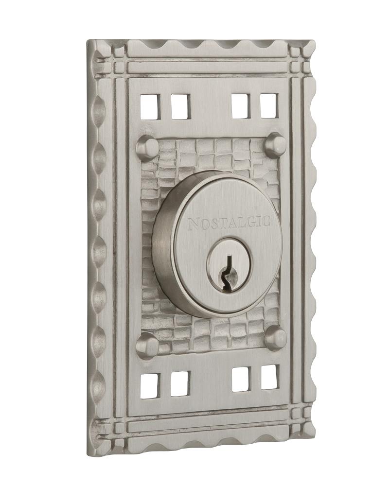 Nostalgic Warehouse Craftsman Plate Double Cylinder Deadbolt in Satin Nickel