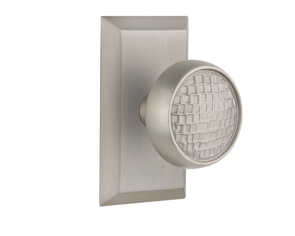 Nostalgic Warehouse Studio Plate Privacy Craftsman Door Knob in Satin Nickel