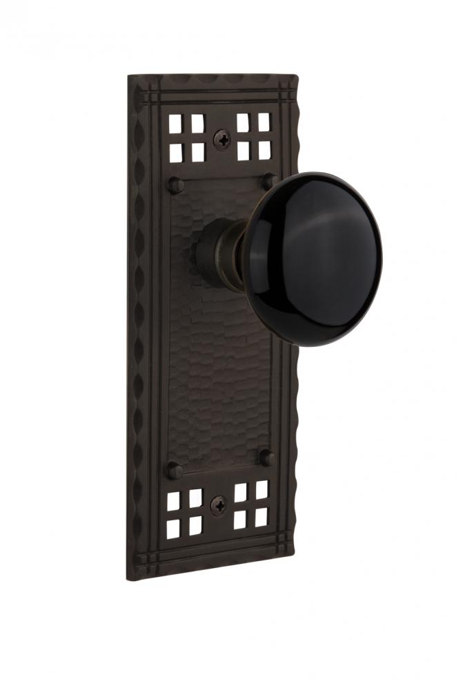 Nostalgic Warehouse Craftsman Plate Passage Black Porcelain Door Knob in Oil-Rubbed Bronze