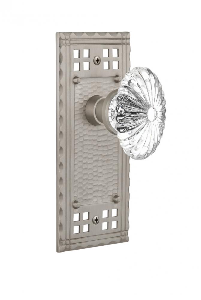 Nostalgic Warehouse Craftsman Plate Passage Oval Fluted Crystal Glass Door Knob in Satin Nickel