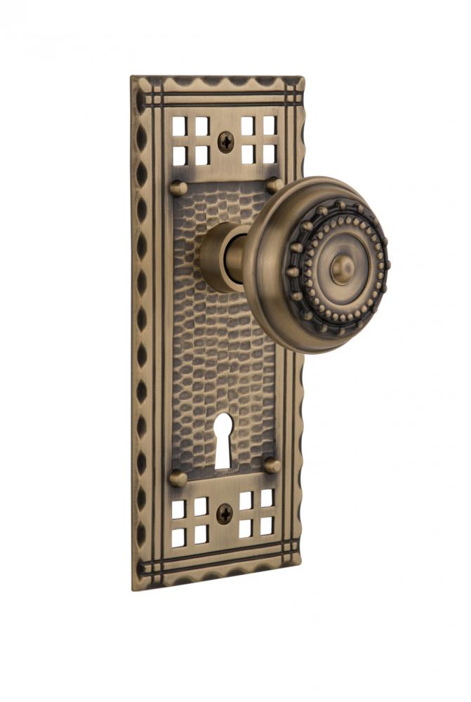 Nostalgic Warehouse Craftsman Plate with Keyhole Passage Meadows Door Knob in Antique Brass