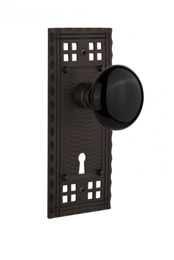 Nostalgic Warehouse Craftsman Plate with Keyhole Passage Black Porcelain Door Knob in Oil-Rubbed B