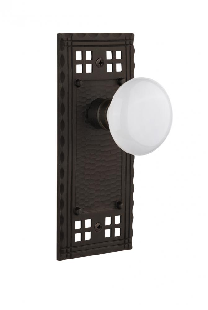 Nostalgic Warehouse Craftsman Plate Single Dummy White Porcelain Door Knob in Oil-Rubbed Bronze