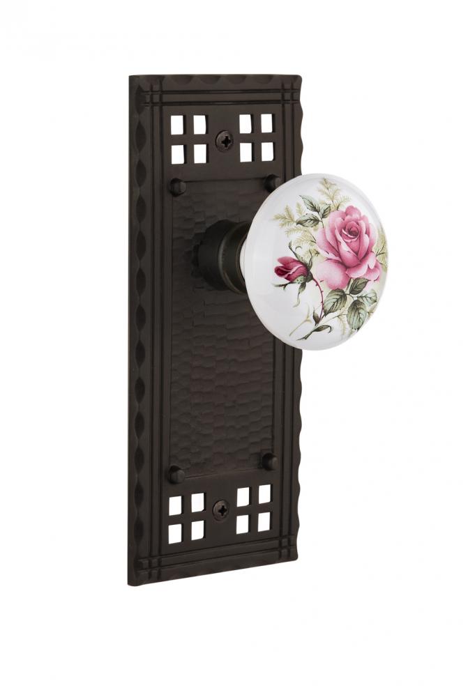 Nostalgic Warehouse Craftsman Plate Single Dummy White Rose Porcelain Door Knob in Oil-Rubbed Bron