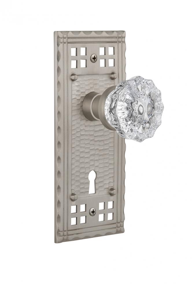 Nostalgic Warehouse Craftsman Plate with Keyhole Single Dummy Crystal Glass Door Knob in Satin Nic