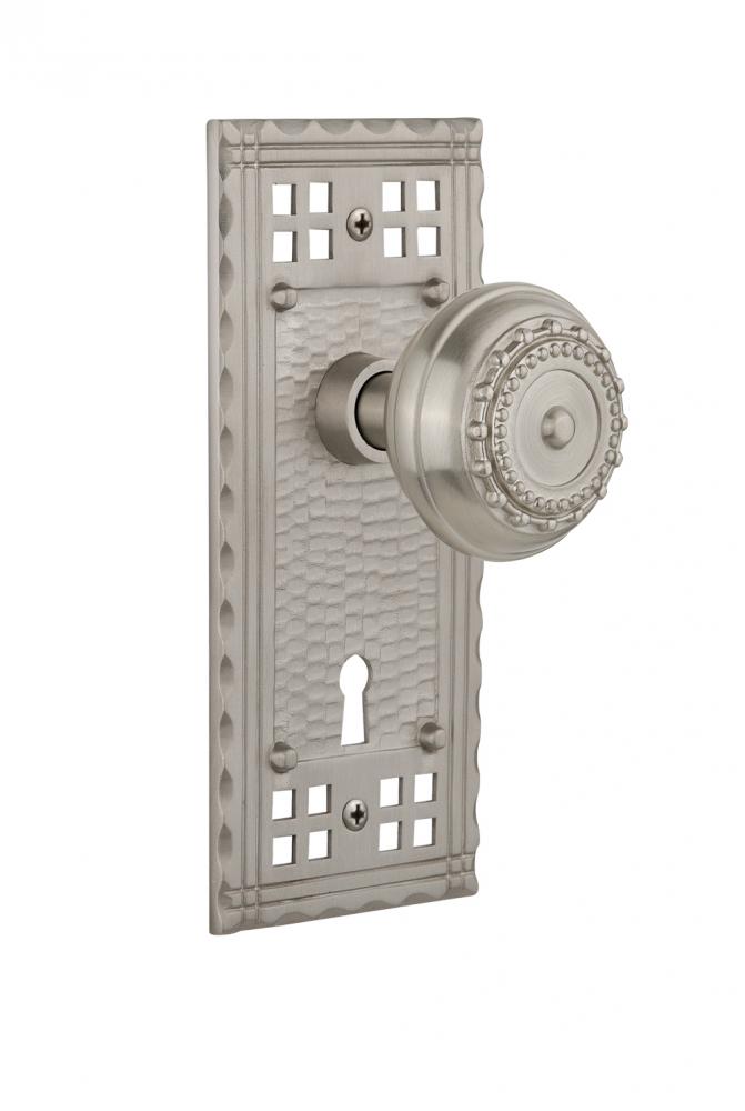 Nostalgic Warehouse Craftsman Plate with Keyhole Single Dummy Meadows Door Knob in Satin Nickel