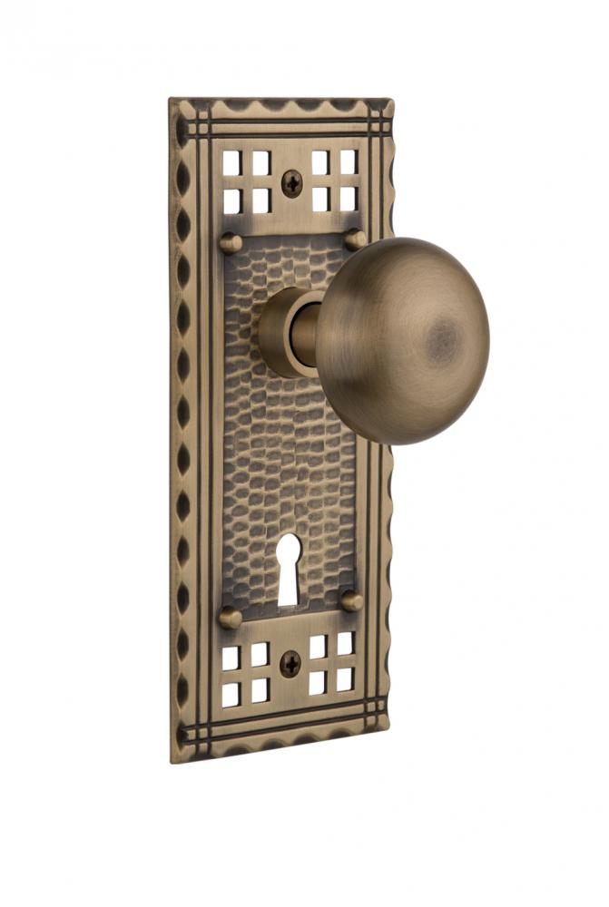 Nostalgic Warehouse Craftsman Plate with Keyhole Single Dummy New York Door Knob in Antique Brass