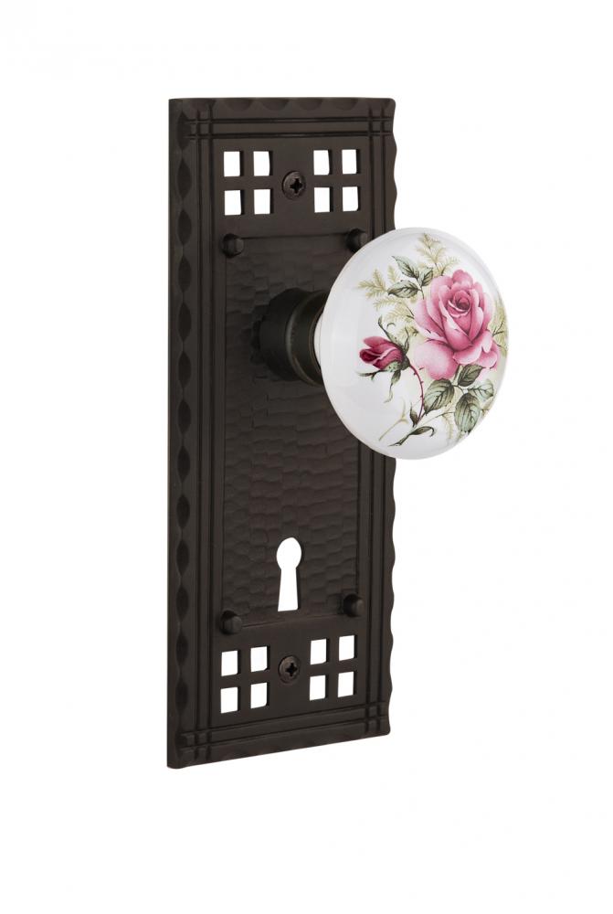 Nostalgic Warehouse Craftsman Plate with Keyhole Single Dummy White Rose Porcelain Door Knob in Oi