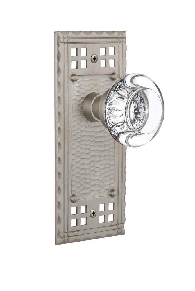Nostalgic Warehouse Craftsman Plate Double Dummy Round Clear Crystal Glass Door Knob in Satin Nick