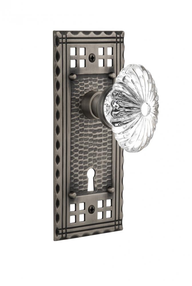 Nostalgic Warehouse Craftsman Plate with Keyhole Double Dummy Oval Fluted Crystal Glass Door Knob