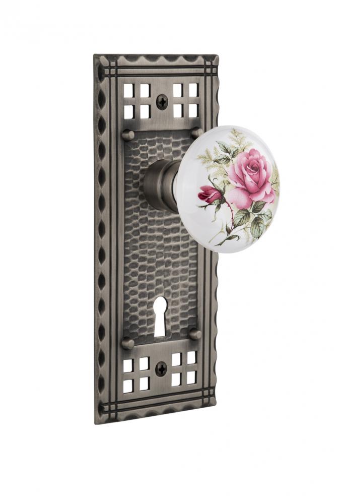 Nostalgic Warehouse Craftsman Plate with Keyhole Double Dummy White Rose Porcelain Door Knob in An