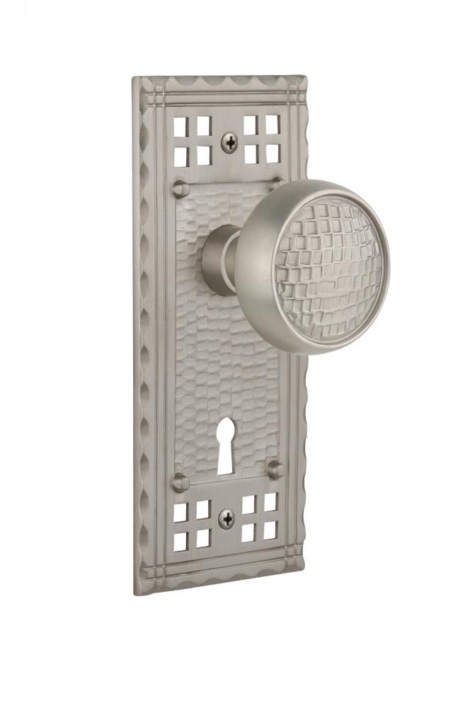 Nostalgic Warehouse Craftsman Plate with Keyhole Double Dummy Craftsman Door Knob in Satin Nickel