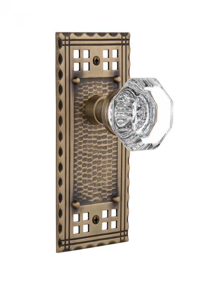 Nostalgic Warehouse Craftsman Plate Privacy Waldorf Door Knob in Antique Brass