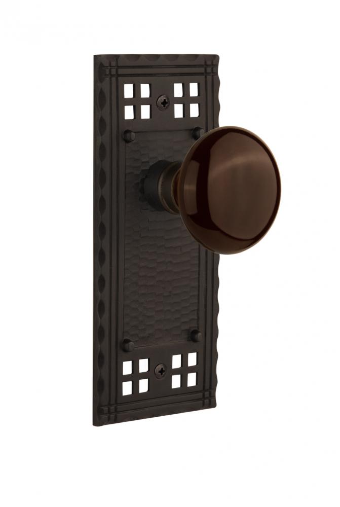 Nostalgic Warehouse Craftsman Plate Privacy Brown Porcelain Door Knob in Oil-Rubbed Bronze