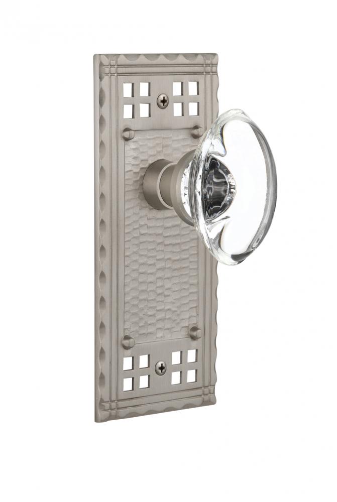 Nostalgic Warehouse Craftsman Plate Privacy Oval Clear Crystal Glass Door Knob in Satin Nickel