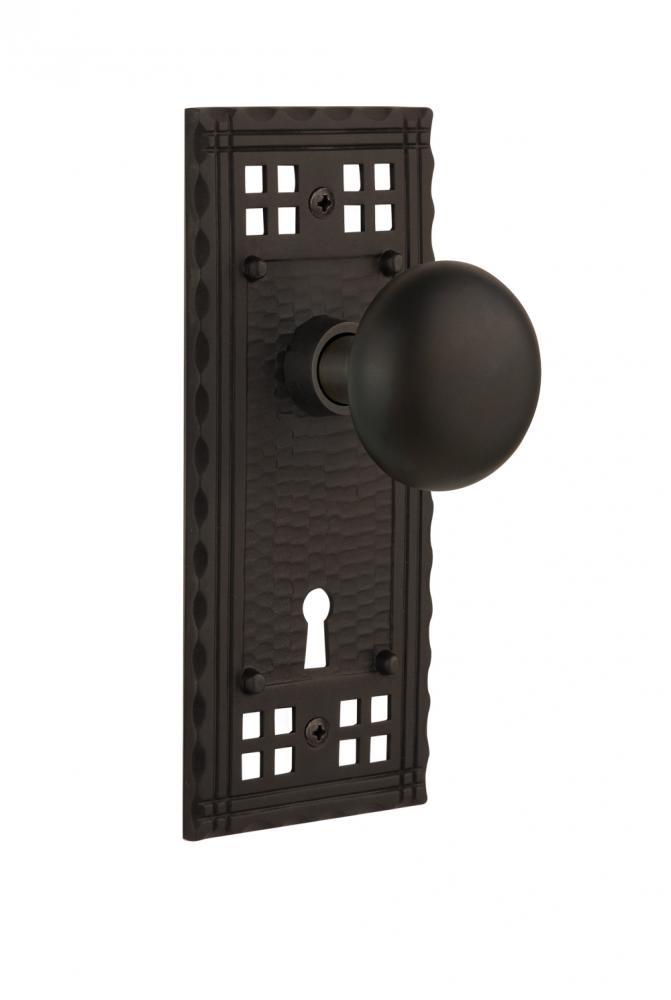 Nostalgic Warehouse Craftsman Plate with Keyhole Privacy New York Door Knob in Oil-Rubbed Bronze