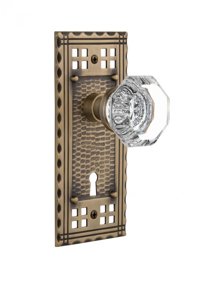 Nostalgic Warehouse Craftsman Plate with Keyhole Privacy Waldorf Door Knob in Antique Brass