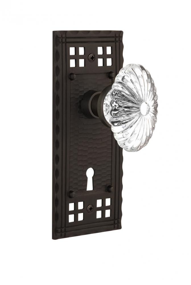 Nostalgic Warehouse Craftsman Plate with Keyhole Privacy Oval Fluted Crystal Glass Door Knob in Oi
