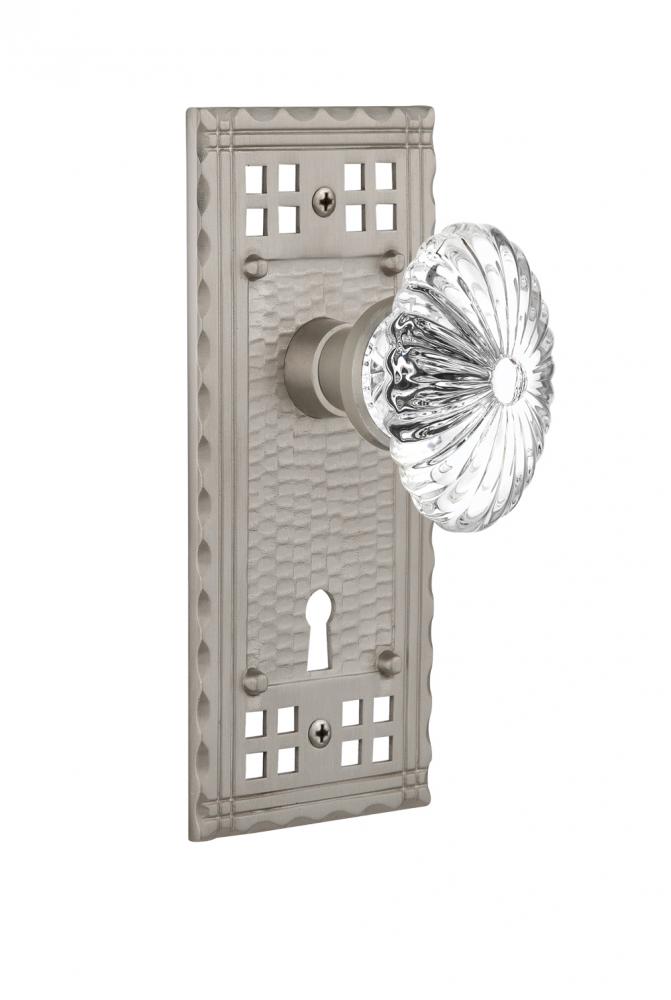 Nostalgic Warehouse Craftsman Plate with Keyhole Privacy Oval Fluted Crystal Glass Door Knob in Sa