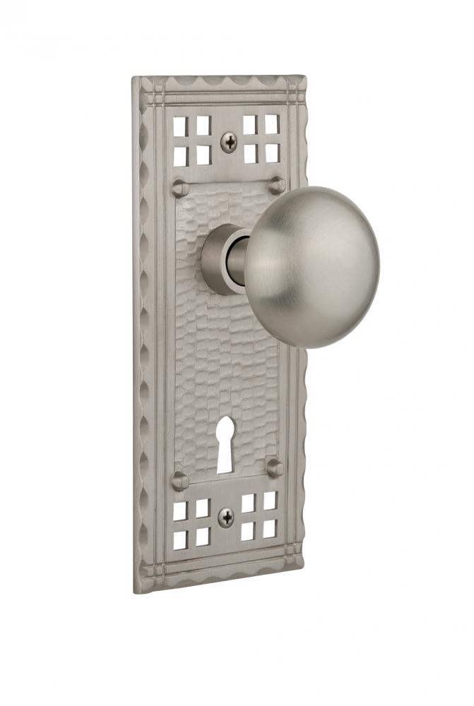 Nostalgic Warehouse Craftsman Plate Interior Mortise New York Door Knob in Satin Nickel