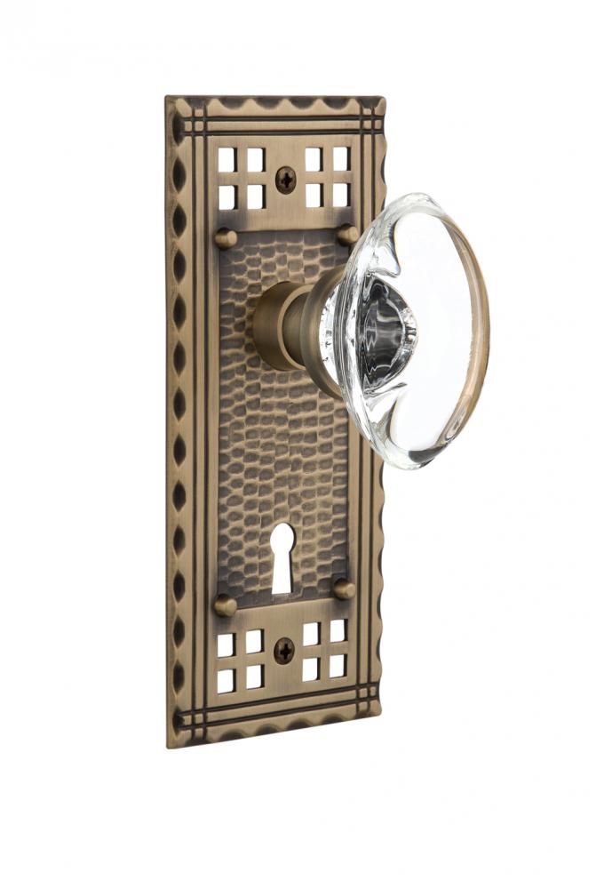 Nostalgic Warehouse Craftsman Plate Interior Mortise Oval Clear Crystal Glass Door Knob in Antique