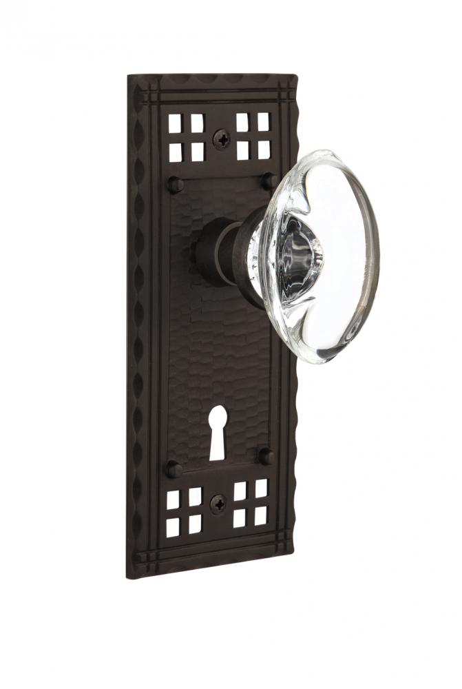 Nostalgic Warehouse Craftsman Plate Interior Mortise Oval Clear Crystal Glass Door Knob in Oil-Rub