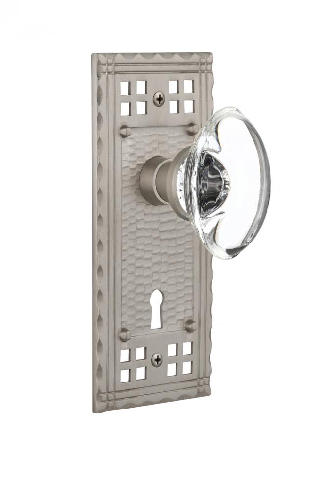 Nostalgic Warehouse Craftsman Plate Interior Mortise Oval Clear Crystal Glass Door Knob in Satin N