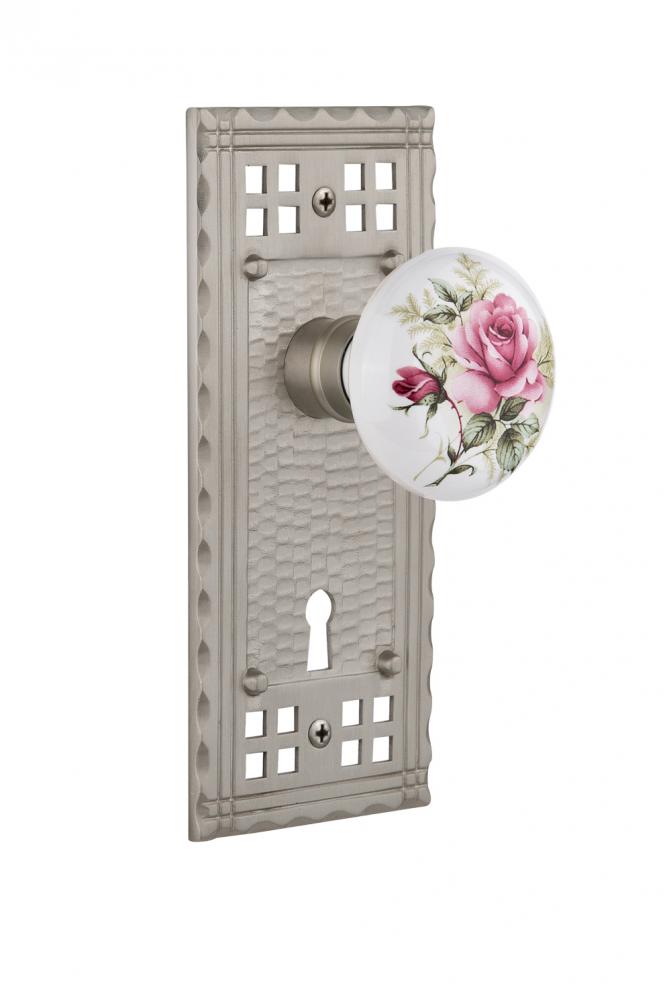 Nostalgic Warehouse Craftsman Plate Interior Mortise White Rose Porcelain Door Knob in Satin Nicke