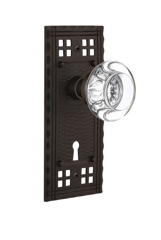Nostalgic Warehouse Craftsman Plate Interior Mortise Round Clear Crystal Glass Door Knob in Oil-Ru