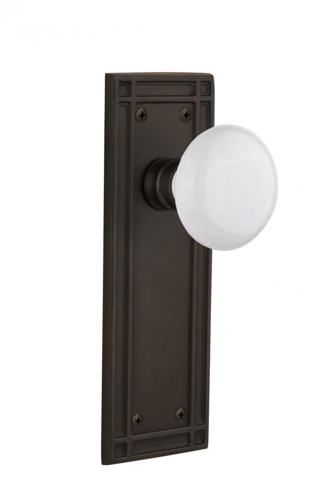 Nostalgic Warehouse Mission Plate Passage White Porcelain Door Knob in Oil-Rubbed Bronze