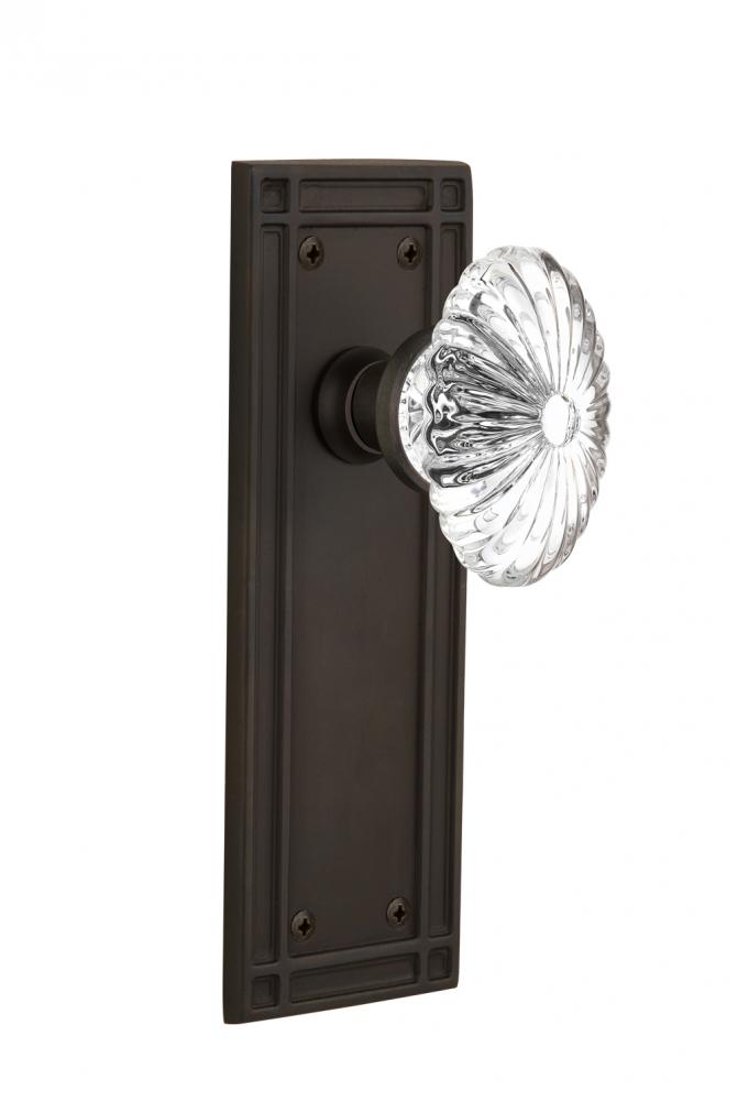 Nostalgic Warehouse Mission Plate Passage Oval Fluted Crystal Glass Door Knob in Oil-Rubbed Bronze