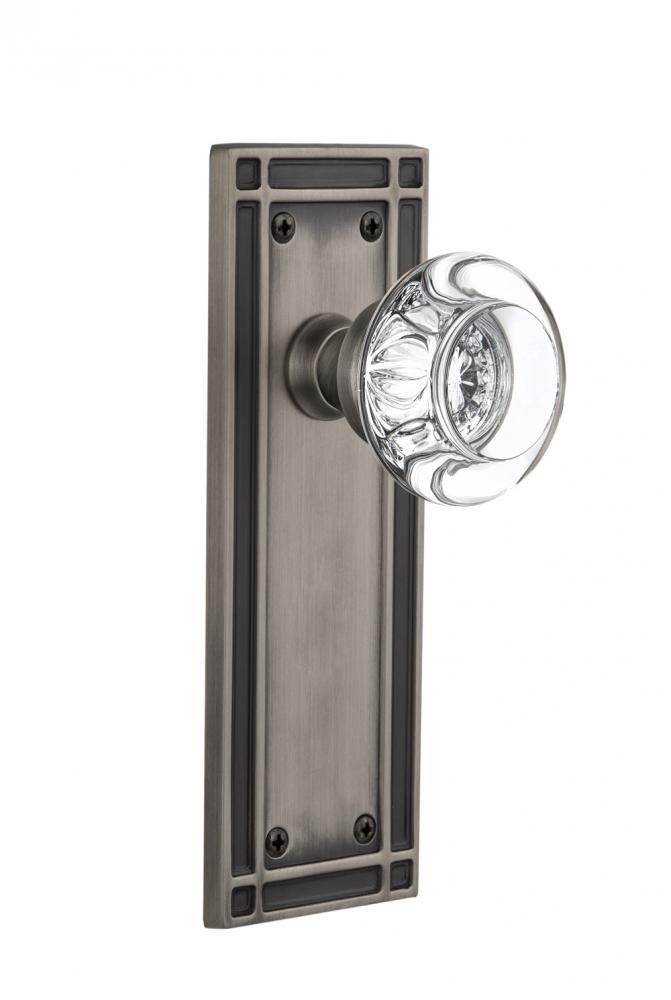 Nostalgic Warehouse Mission Plate Passage Round Clear Crystal Glass Door Knob in Antique Pewter