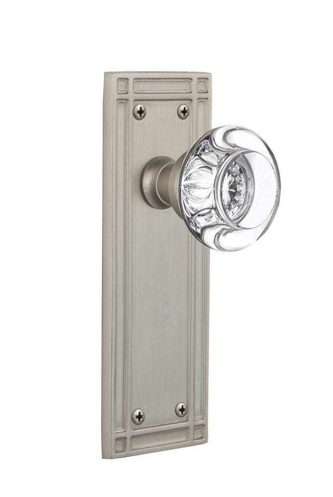 Nostalgic Warehouse Mission Plate Passage Round Clear Crystal Glass Door Knob in Satin Nickel