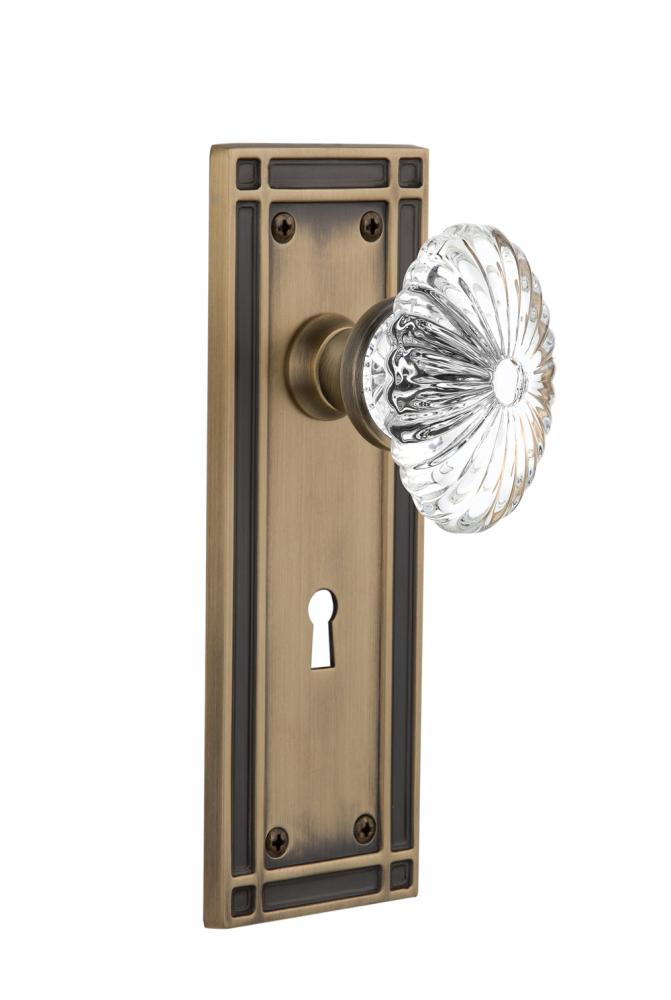 Nostalgic Warehouse Mission Plate with Keyhole Passage Oval Fluted Crystal Glass Door Knob in Anti