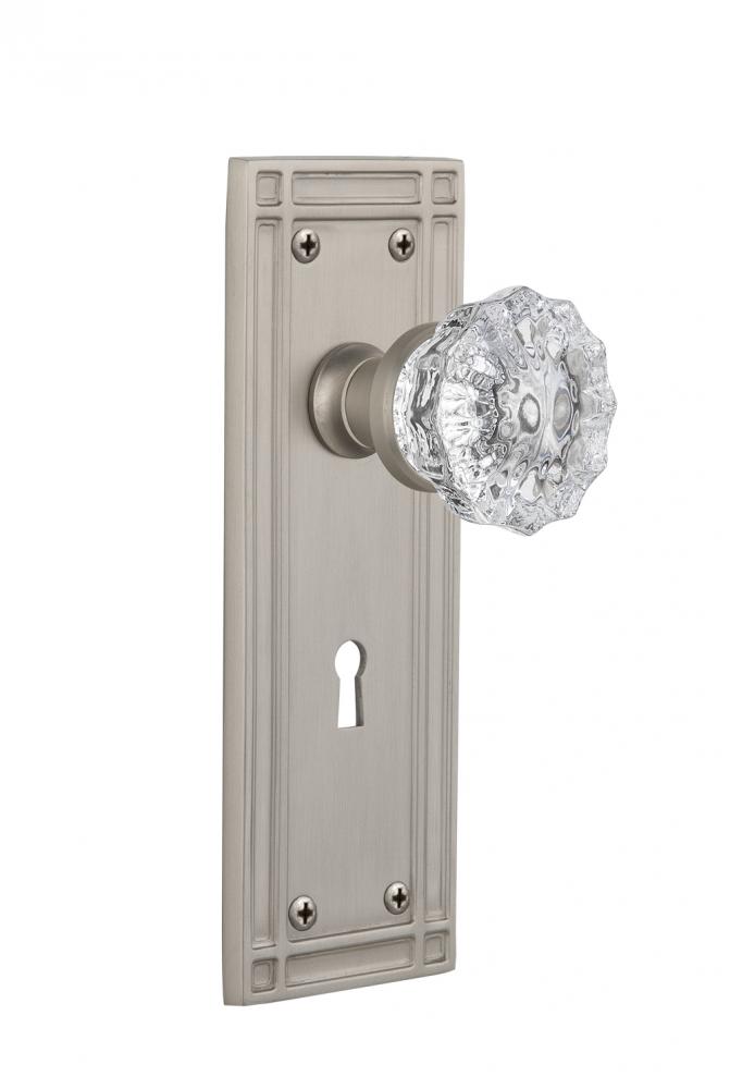 Nostalgic Warehouse Mission Plate with Keyhole Single Dummy Crystal Glass Door Knob in Satin Nicke