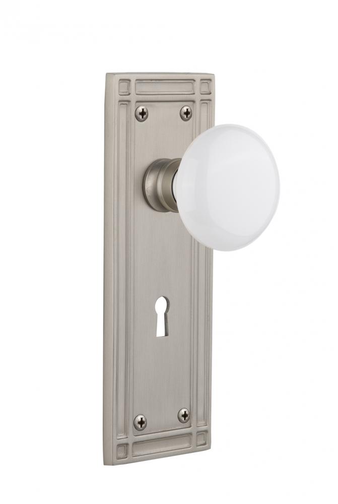 Nostalgic Warehouse Mission Plate with Keyhole Single Dummy White Porcelain Door Knob in Satin Nic