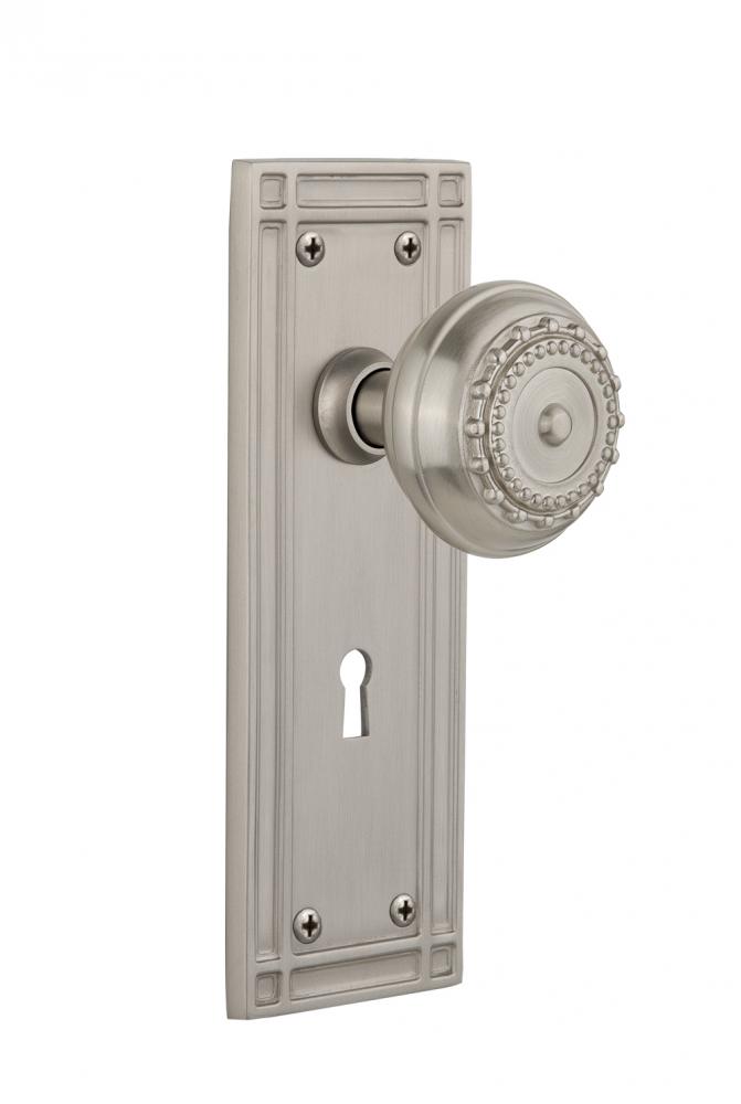 Nostalgic Warehouse Mission Plate with Keyhole Double Dummy Meadows Door Knob in Satin Nickel
