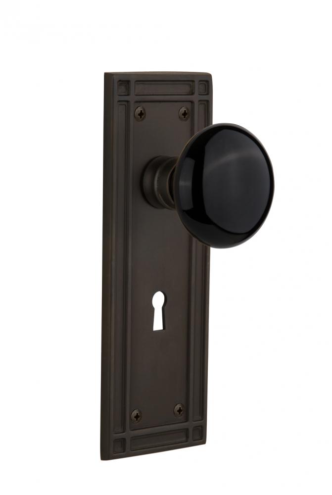 Nostalgic Warehouse Mission Plate with Keyhole Double Dummy Black Porcelain Door Knob in Oil-Rubbe