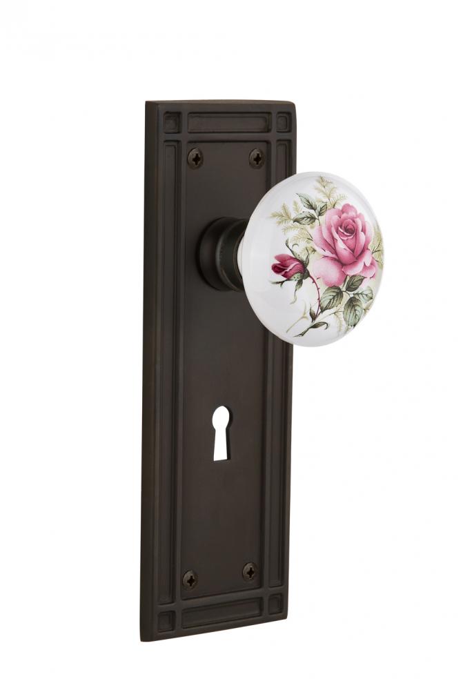 Nostalgic Warehouse Mission Plate with Keyhole Double Dummy White Rose Porcelain Door Knob in Oil-
