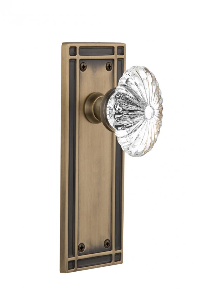 Nostalgic Warehouse Mission Plate Privacy Oval Fluted Crystal Glass Door Knob in Antique Brass