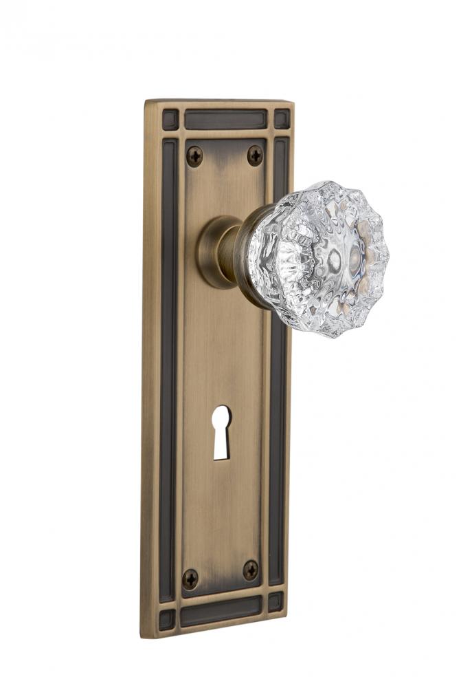 Nostalgic Warehouse Mission Plate Interior Mortise Crystal Glass Door Knob in Antique Brass