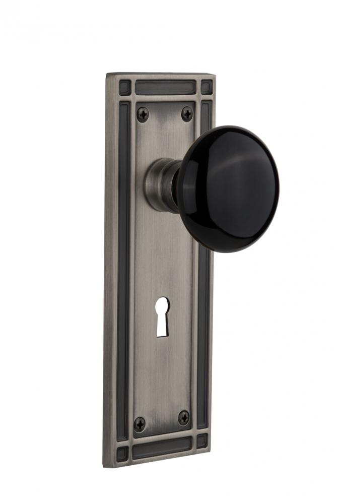 Nostalgic Warehouse Mission Plate Interior Mortise Black Porcelain Door Knob in Antique Pewter