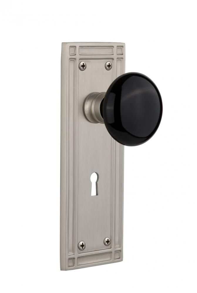 Nostalgic Warehouse Mission Plate Interior Mortise Black Porcelain Door Knob in Satin Nickel
