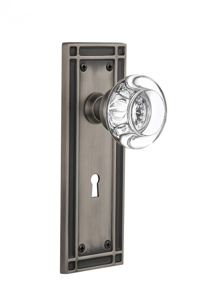 Nostalgic Warehouse Mission Plate Interior Mortise Round Clear Crystal Glass Door Knob in Antique